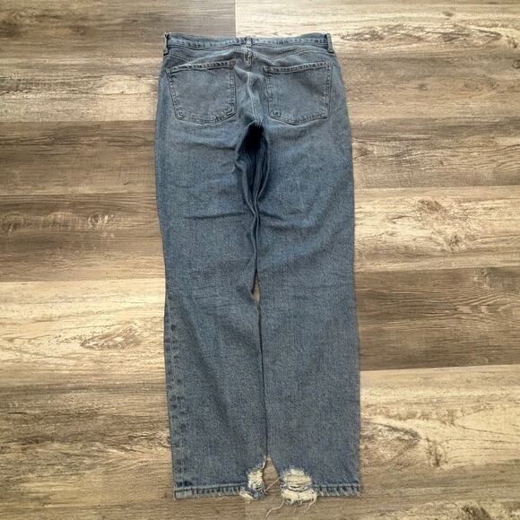 Agolde Nico Blue Womens 28 High Rise Slim Straight Distressed Button Fly Jeans - Picture 2 of 12